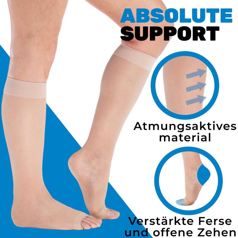 ABSOLUTE SUPPORT Made in USA - Compression Socks for Women 15-20mmHg with Open Toe - Sheer Graduated Support Stockings for Edema, Diabetic, Leg Pain Circulation - Nude, Large - A111NU3 - Image 3